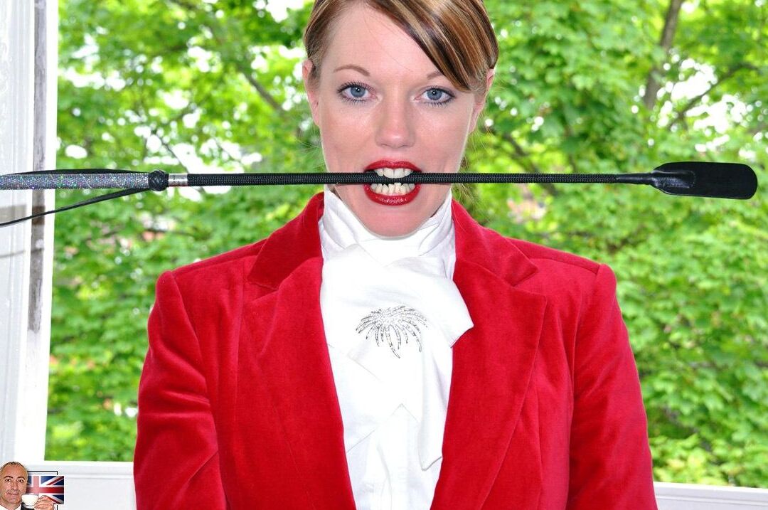 15P Horny equestrian in crotchless riding uniform bends for oldman doggystyle fuck