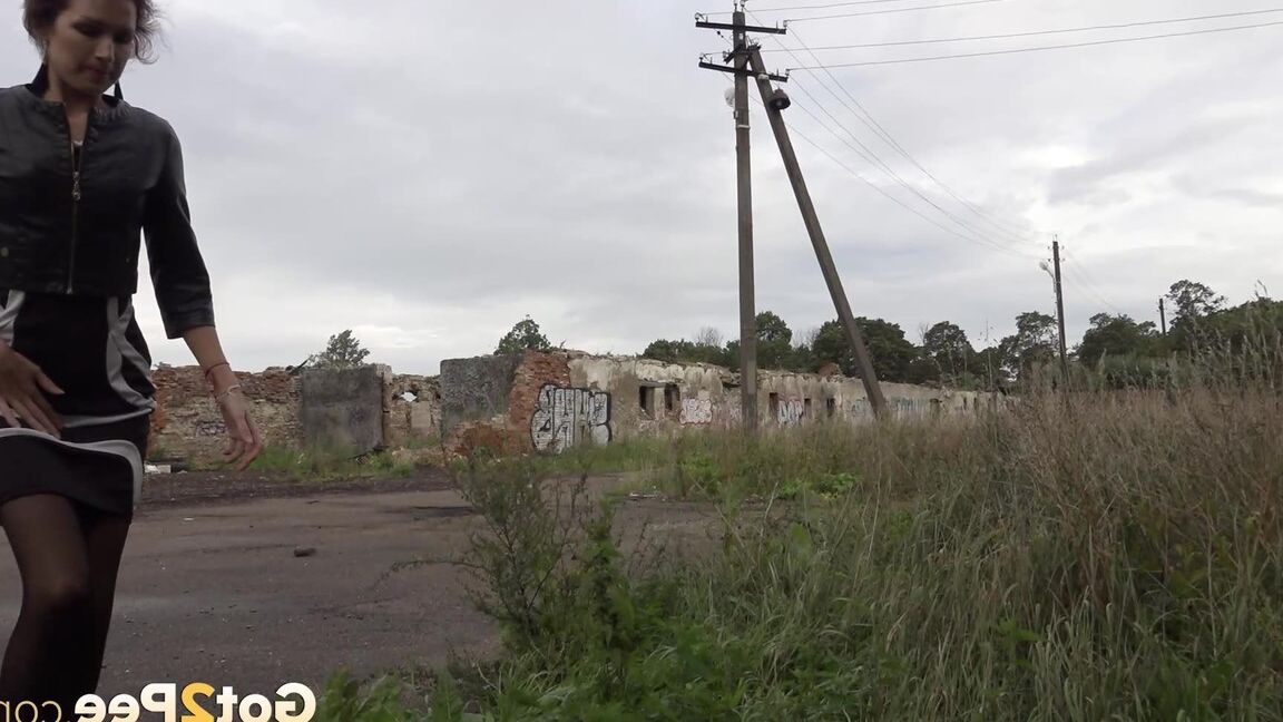 15P Distressed girl Kristina slips inside an abandoned building to take a pee