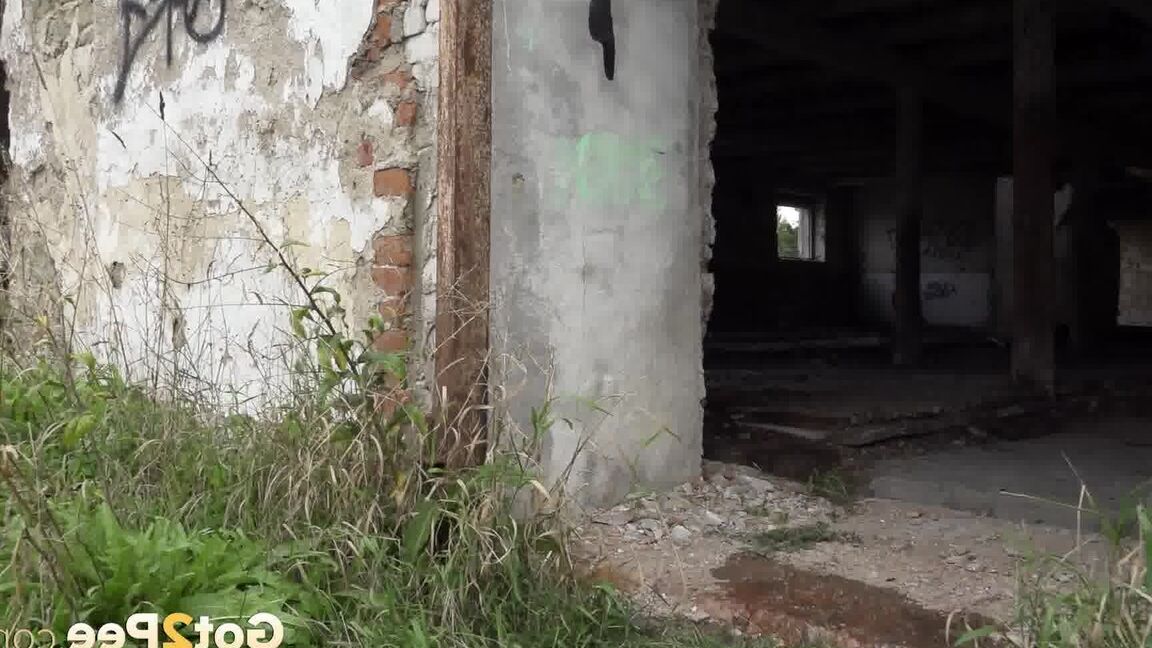 15P Distressed girl Kristina slips inside an abandoned building to take a pee