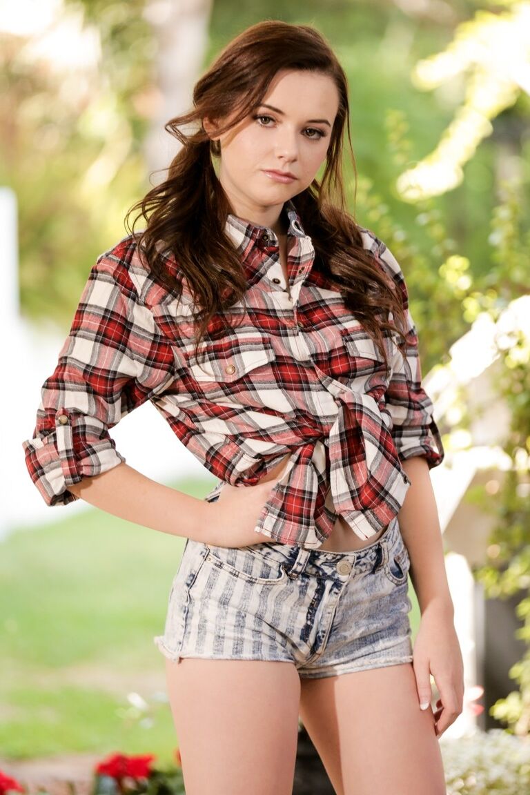 15P Pigtailed brunette Karlie Brooks gets down and dirty outdoors