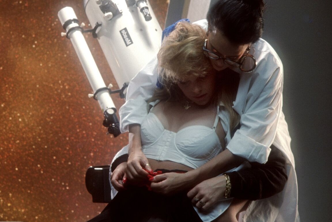 11P Sexy lesbian scientist seduces student in knee socks for observatory lick fest