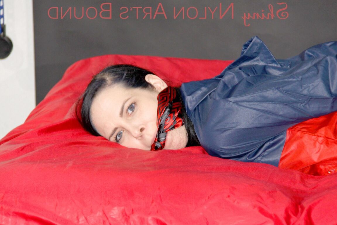16P HOT DESTINY tied and gagged with ropes and a cloth gag on bed wearing a sexy