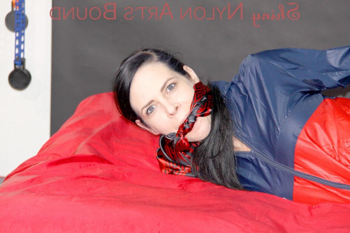 16P HOT DESTINY tied and gagged with ropes and a cloth gag on bed wearing a sexy