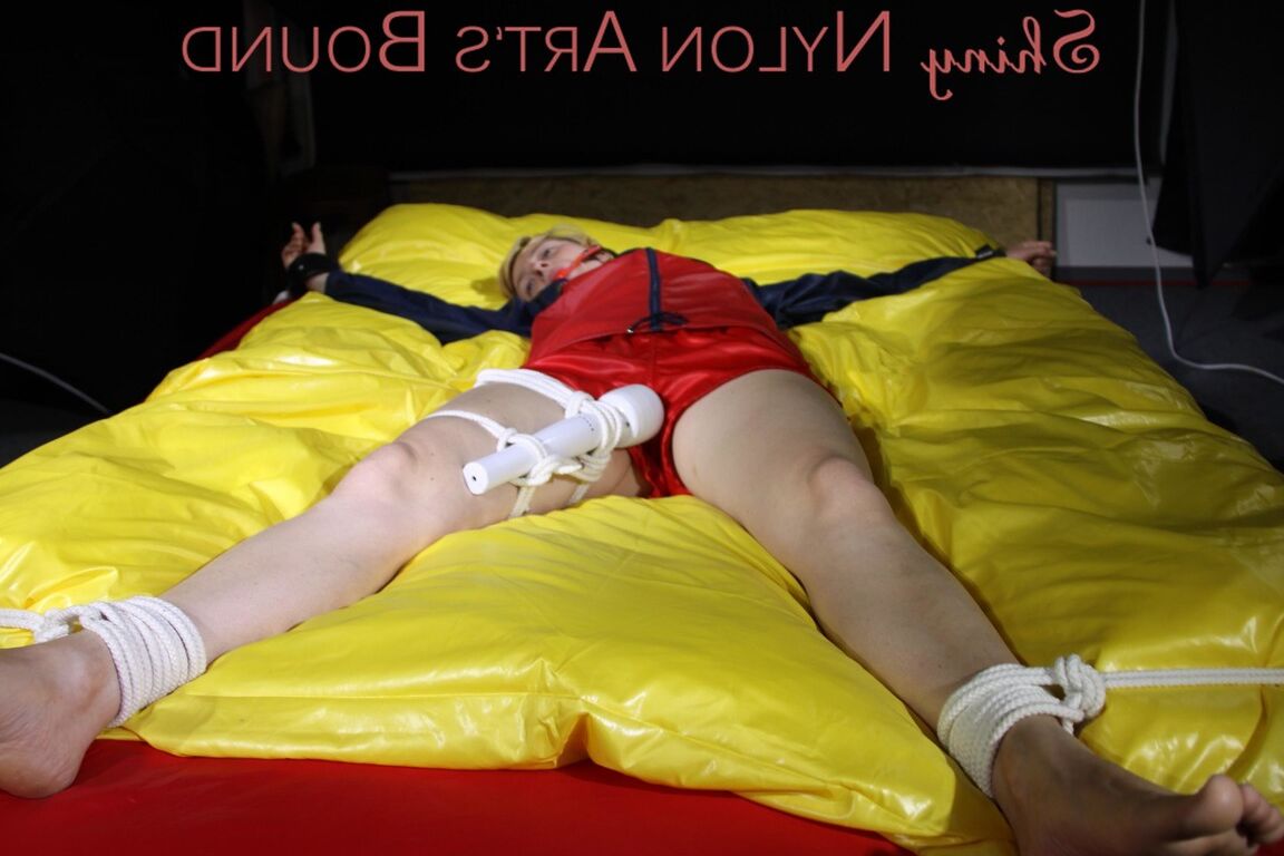 16P SEXY SONJA being tied and gagged on a bed stimulated with an massager wearing