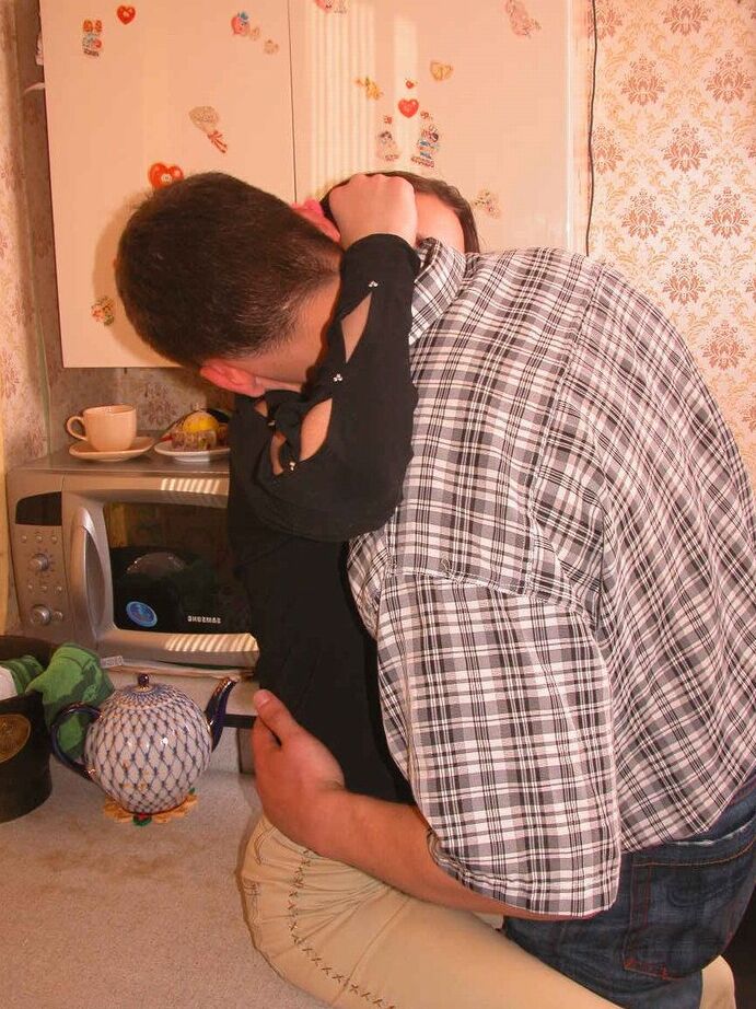 16P Petite teen gets banged on the kitchen table after some small talk