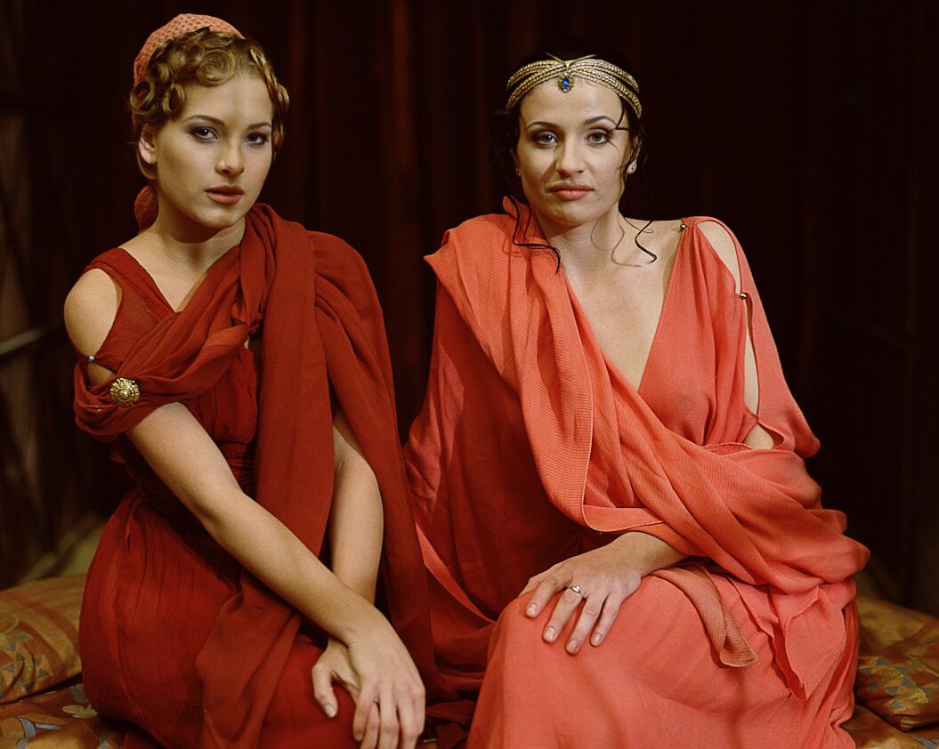 18P Lustful patrician ladies Diane & Petra Short share 2 cocks in a Roman 4some
