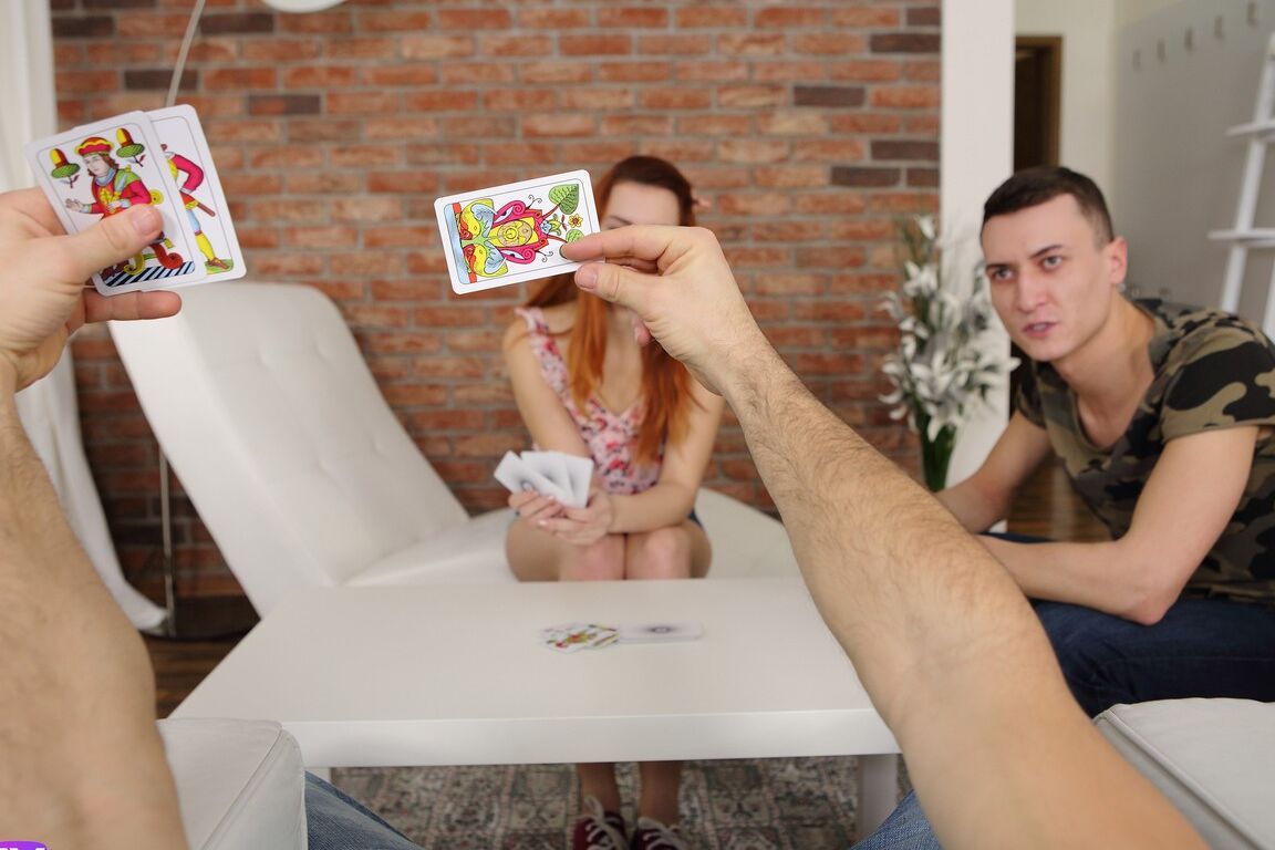 21P Redhead teen Charli Red gets double banged after playing poker with two guys