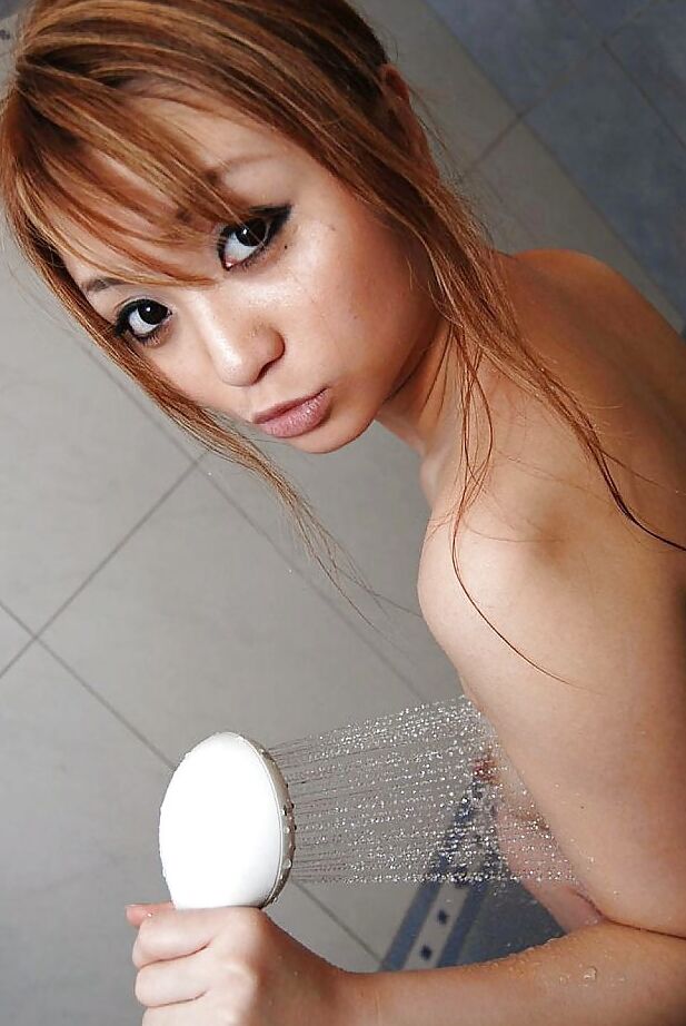 16P Slim asian babe Satsuki Hashiguchi taking shower and caressing herself