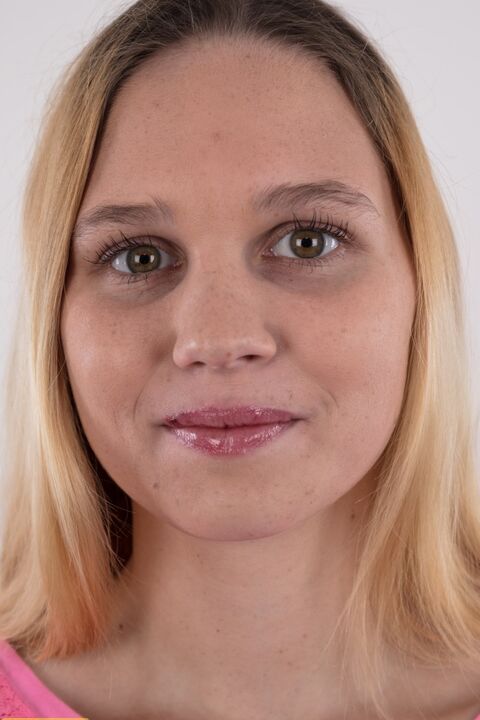 20P First timer Klara sports a shaved vagina during a closeup once she is naked