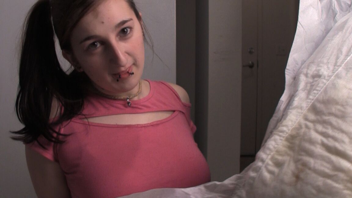 15P Young slut drinking piss from used diaper