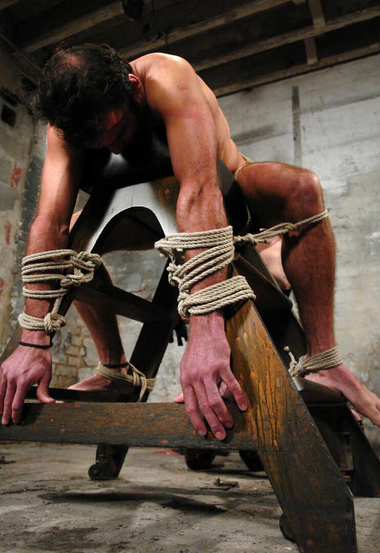 17P Claire Adams tied poor man to the wooden horse and fucked him with strapon
