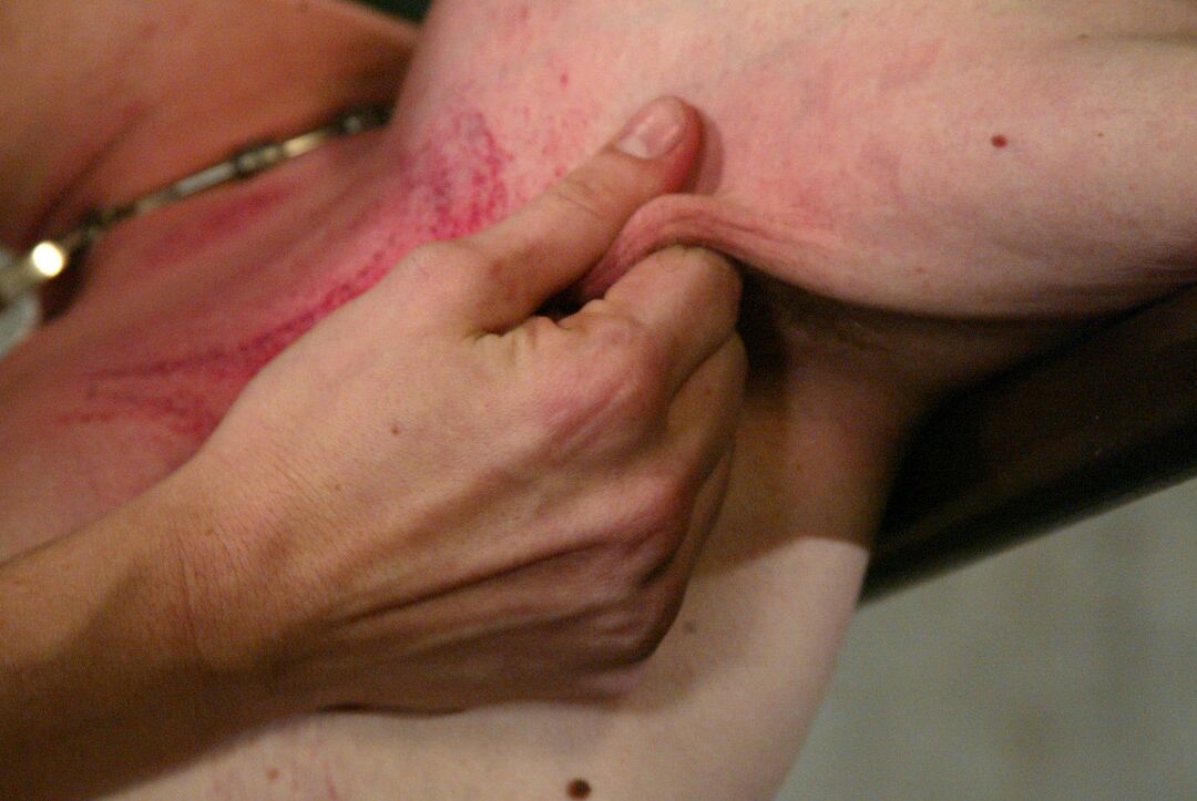 17P Blonde in red corset and black stockings rides a tied up and ball gagged man