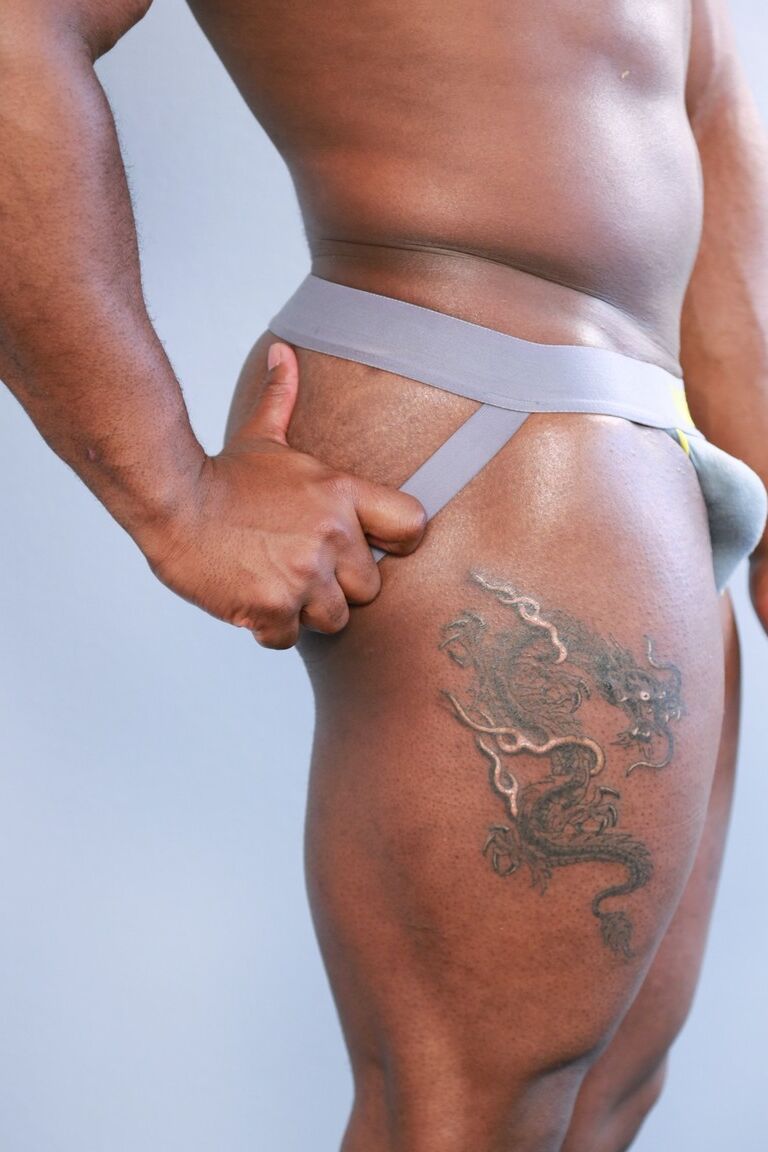21P Kinky muscular gays strip and bang an inked petite guy in a threesome