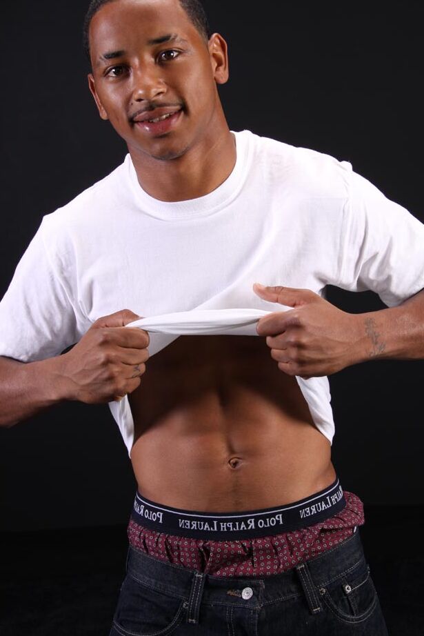 21P Adorable ebony model Dwayne	unveils his six pack and huge black dick
