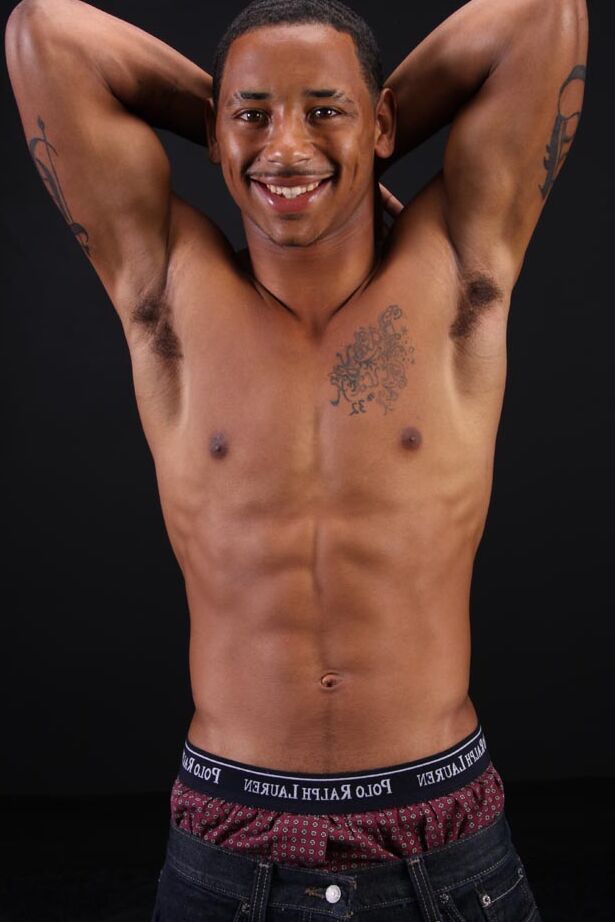 21P Adorable ebony model Dwayne	unveils his six pack and huge black dick