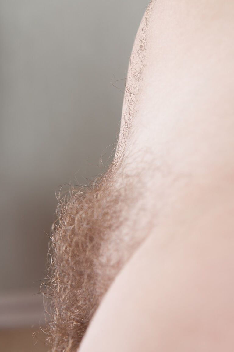 17P Brunette with large naturals Lena Lake shows her puffy nips and bushy clam