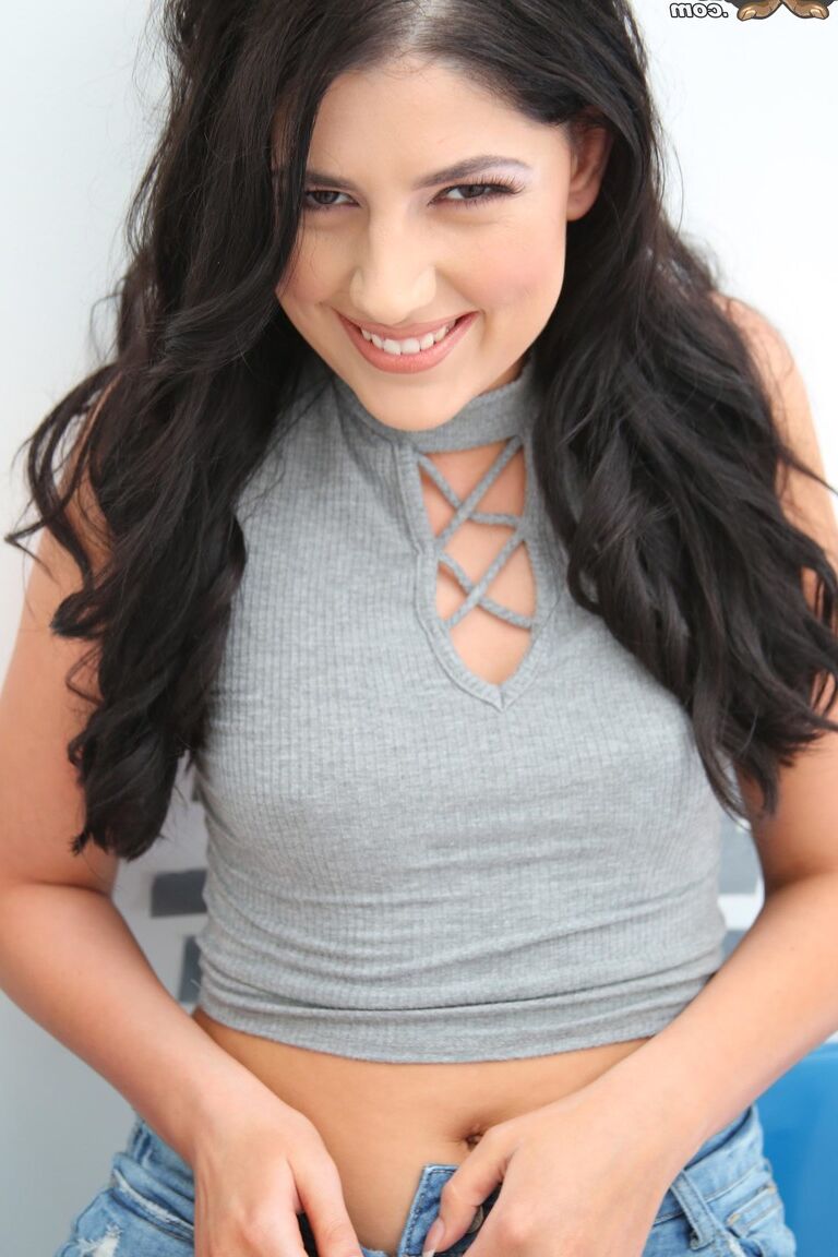 21P Slim cutie Miranda Miller reveals her twat and takes a gloryhole cock in it