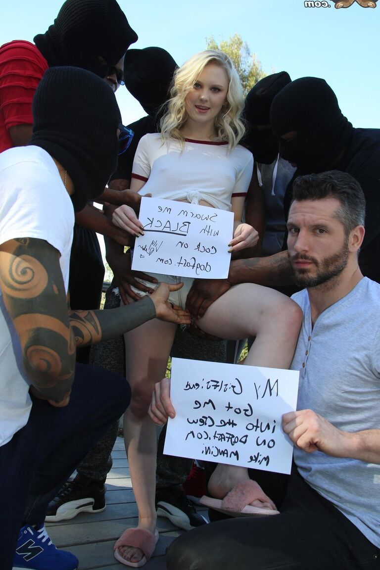 21P Pale blonde Lily Rader has tiny pussy nailed & face jizzed in BBC gangbang