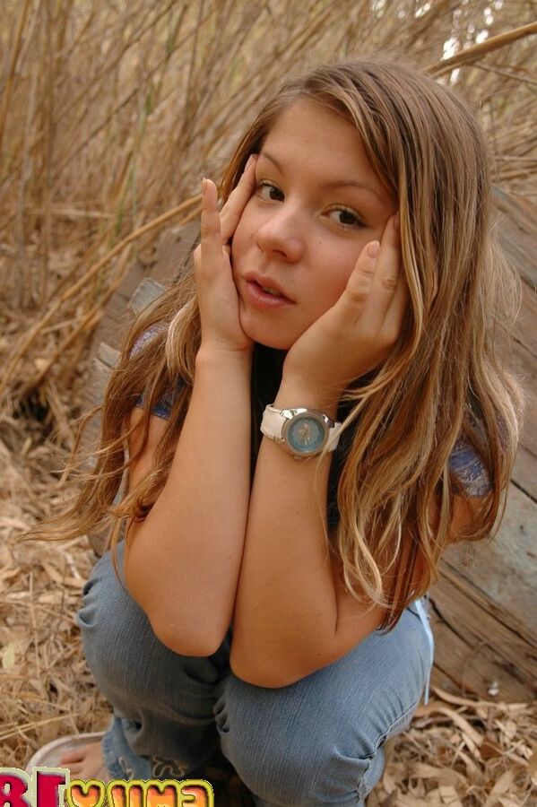 15P Charming 18 year old goes topless in undergrowth while wearing cute panties