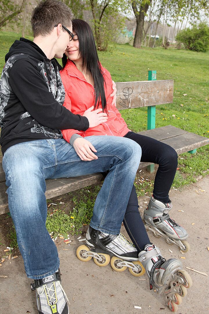 16P Petite teen with black hair gets banged after a day of roller blading