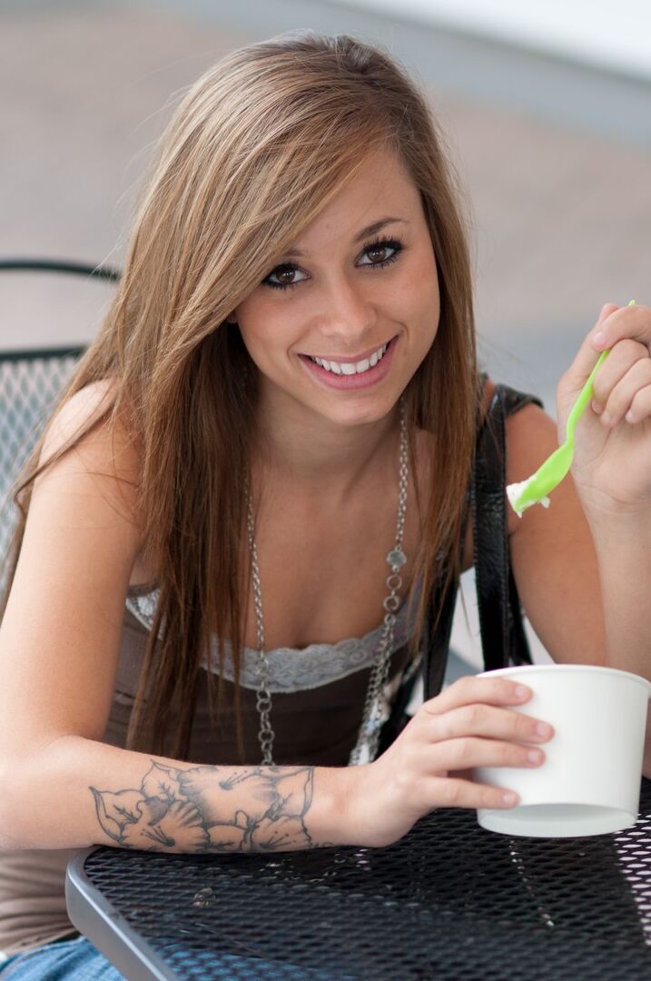 16P Riley flashes you the goods at the campus cafeteria