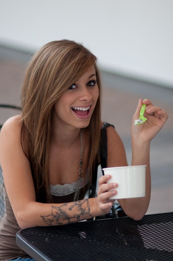 16P Riley flashes you the goods at the campus cafeteria