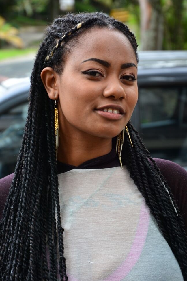 19P Ebony with dreads and massive tattooed butt teasing on the bar chair