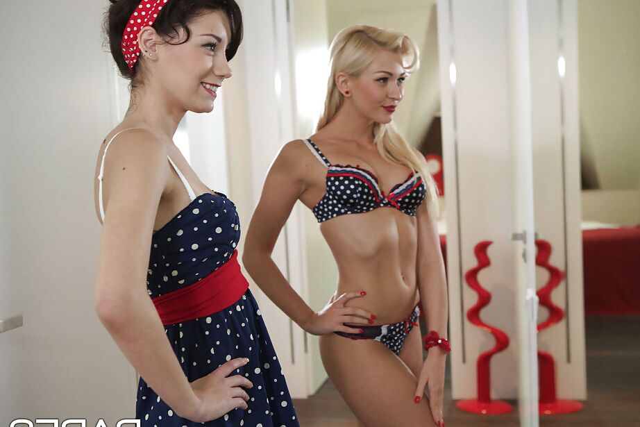 16P Big tits lesbians Tracy Lindsay and Aiko May please each other in panties