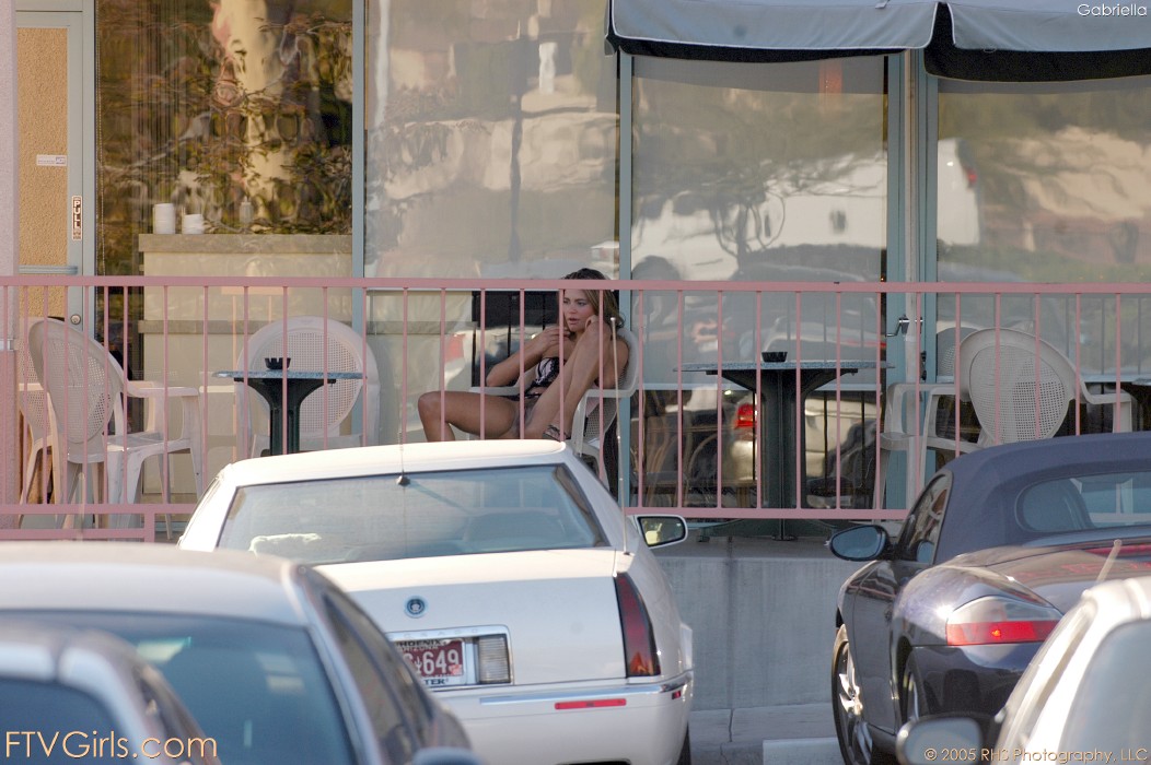 21P Slutty babe Gabriella showing her tits & giving a pantyless upskirt in public