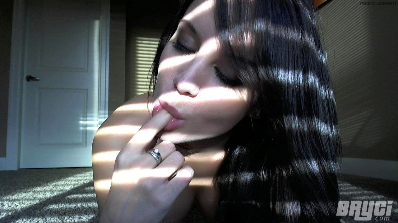 15P Sexy dark haired Bryci bares her perfect tits close up & teases in a thong