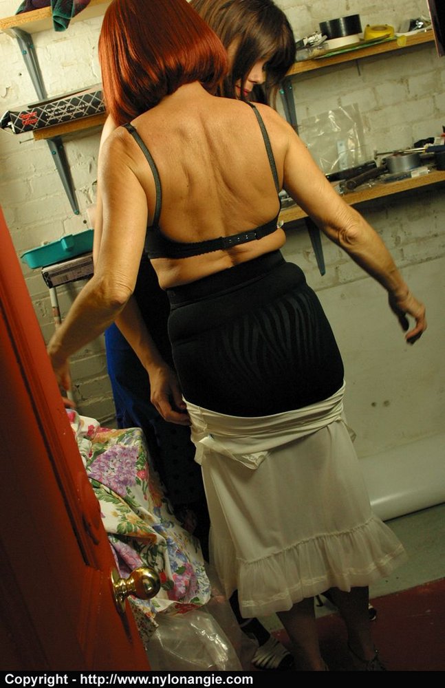 12P Nylon Angie Getting horny in the basement