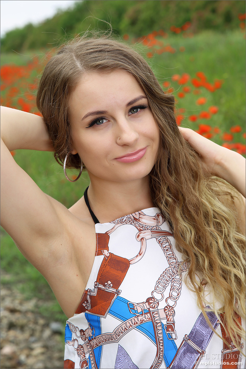 12P Thin white girl strips naked next to rail tracks after a no panty upskirt
