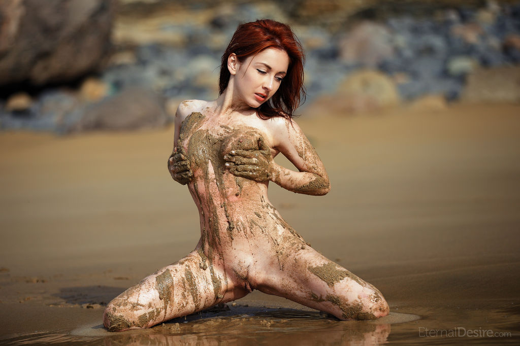 16P Redheaded teen Night A frolics on a mudflat while totally naked