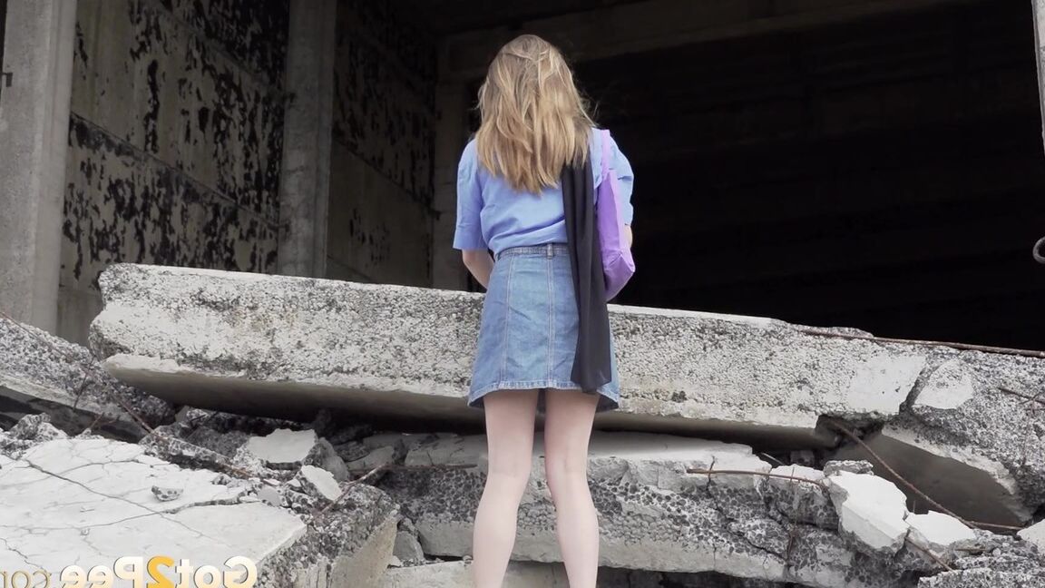 15P European cutie squats in derelict building to pee
