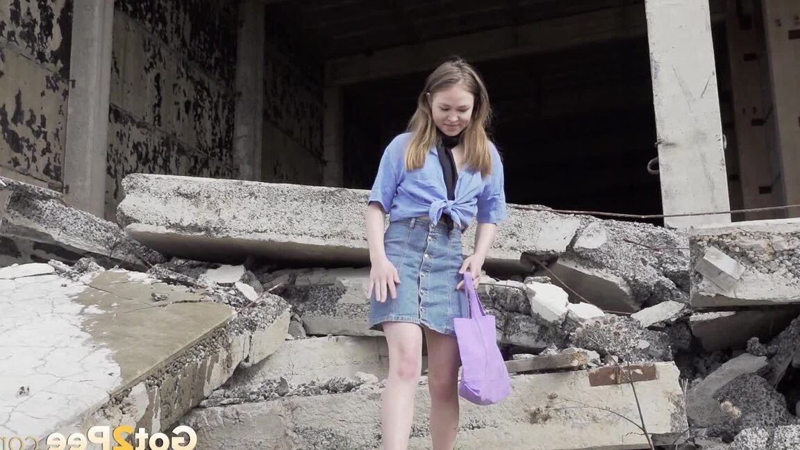 15P European cutie squats in derelict building to pee