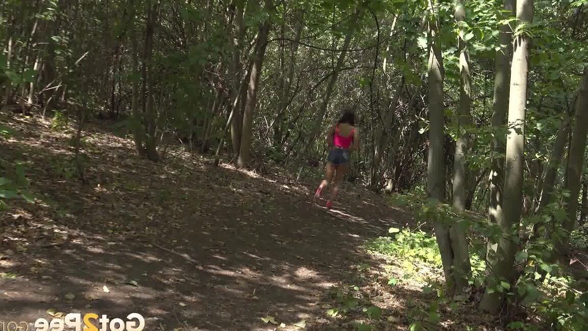 15P Hot brunette is seriously desperate to pee