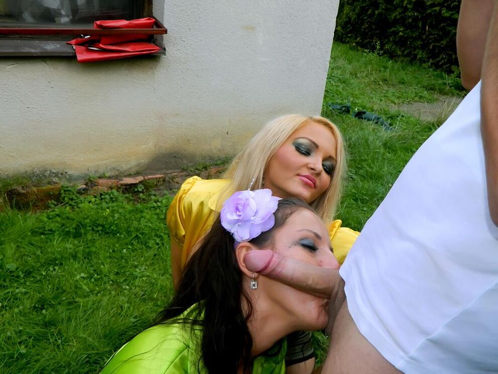 15P Mulheres e homens vestidos participam de sexo grupal durante uma festa no jardim