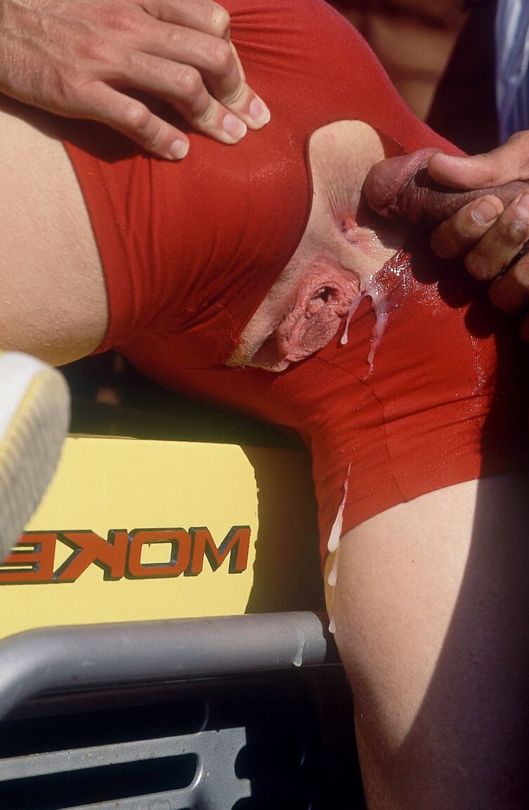 16P Vintage doll get a flat while bicycling & rewards her helpers with a fuck fest