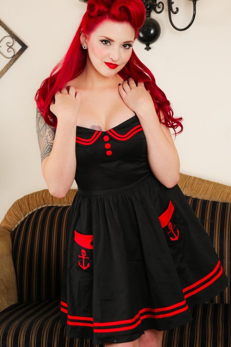15P Redhead model Amber Ivy strips to red pumps while sporting red lips