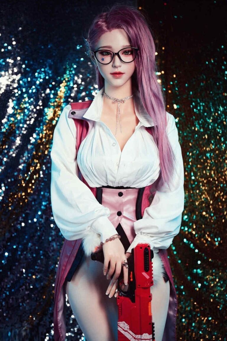 21P Muñeca sexual parecida a una diosa con cabello rosado se burla con hermosos atuendos