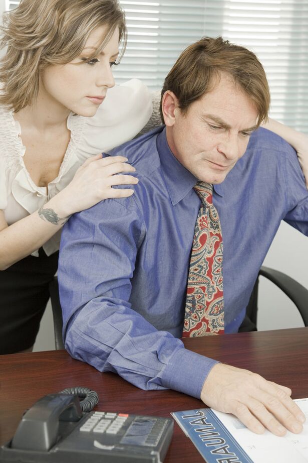 21P Alluring secretaries enjoy riding their boss's huge cock one after the other