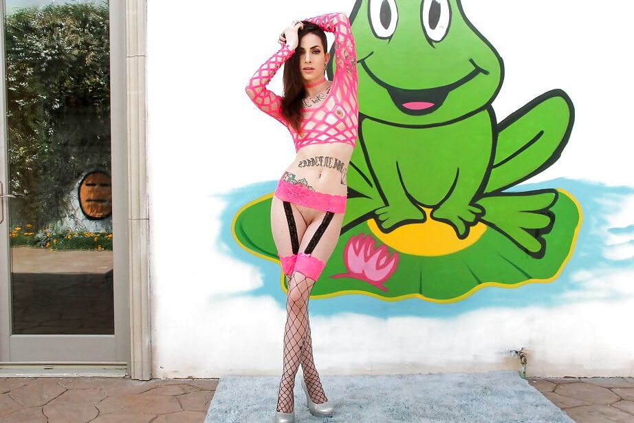 16P A estrela pornográfica punk magra Sheena Rose fazendo poses quentes em roupa de malha