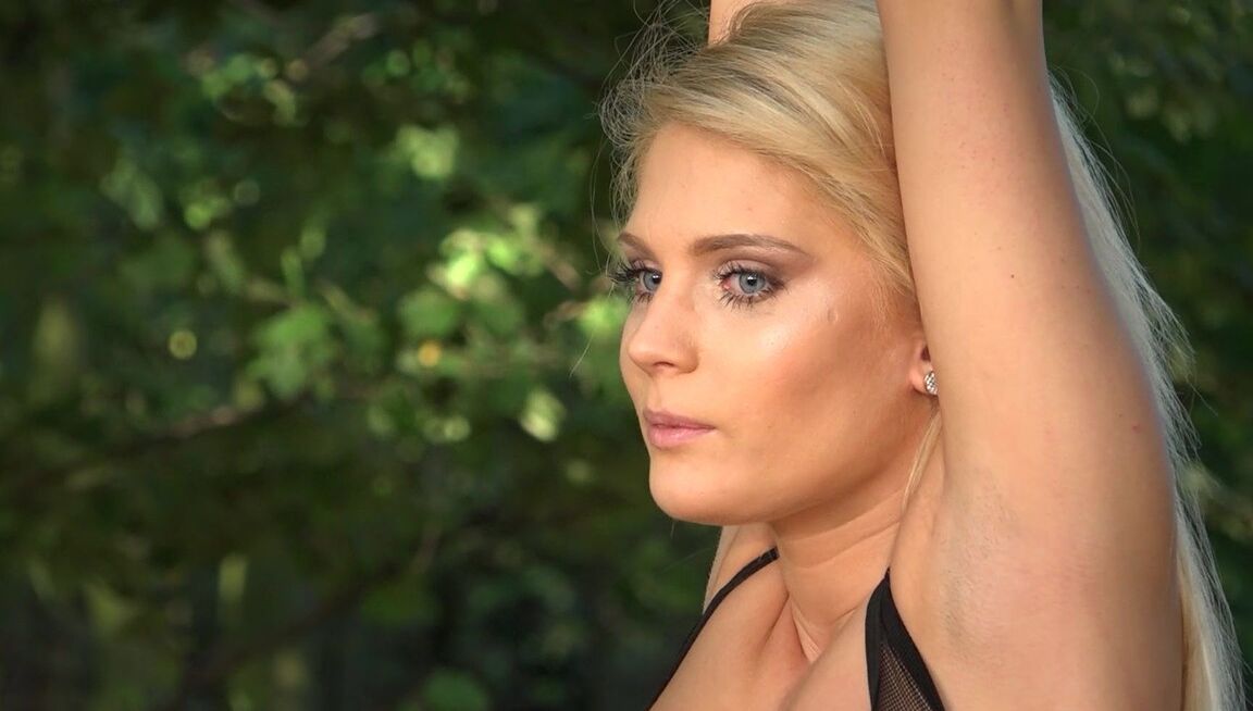 17P Hot blonde Candee Licious tied up in the woods for harsh whipping & fucking