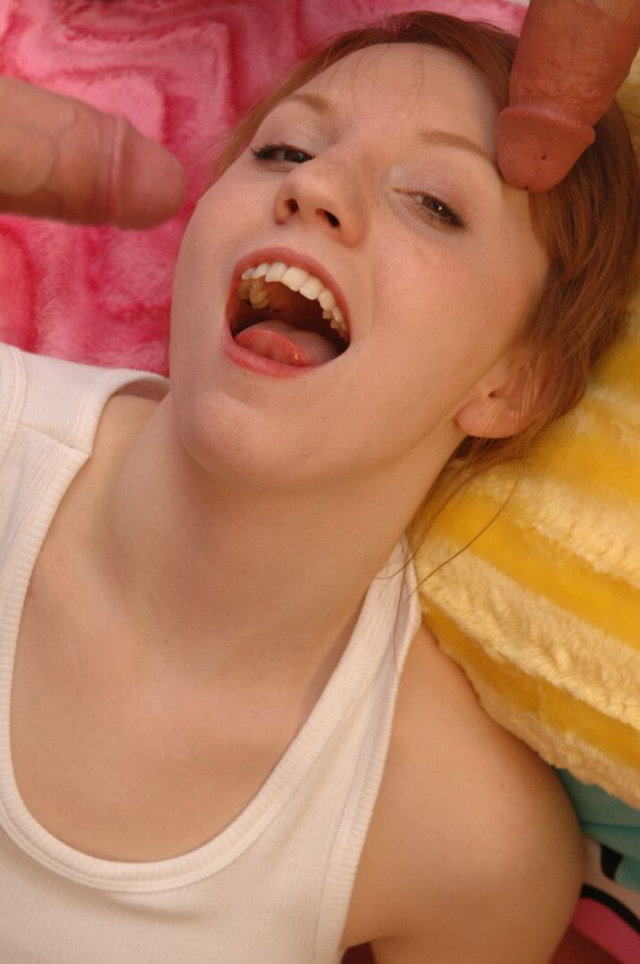12P Young looking redhead Jenny swallows jizz after being banged by three boys