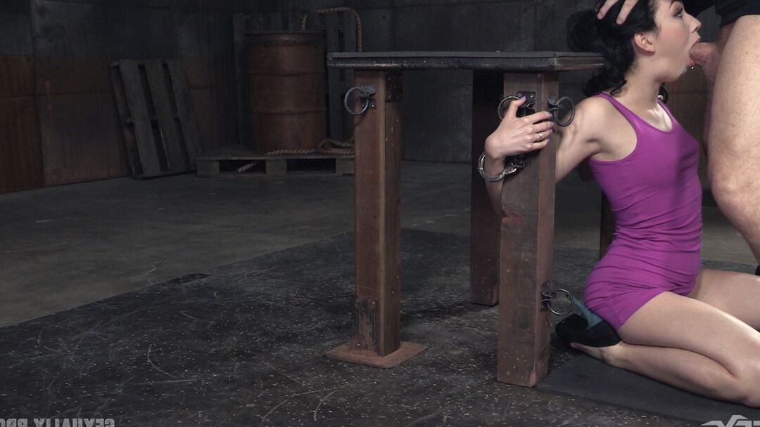 15P Hot slave Aria Alexander gets force fed some bog black cock in rough BDSM sex
