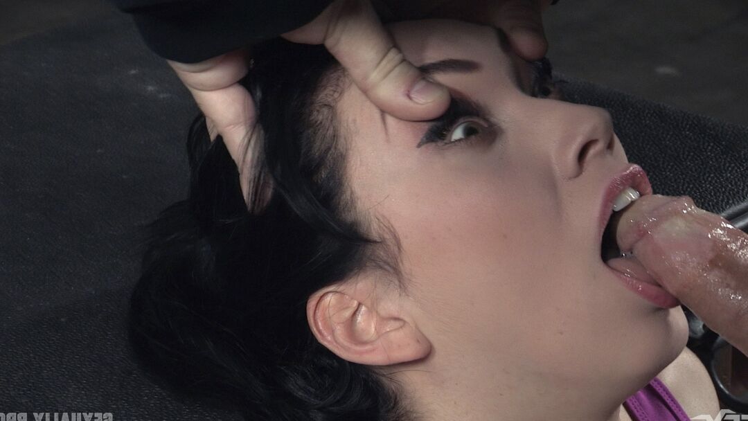 15P Hot slave Aria Alexander gets force fed some bog black cock in rough BDSM sex