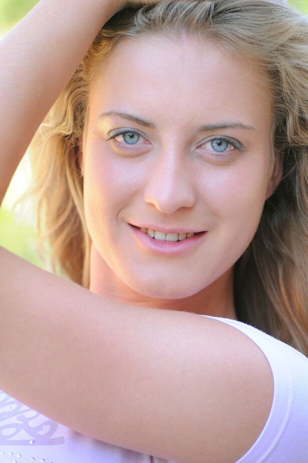 18P Hot blonde Mari E by pool flashing naked upskirt & showing small boobs