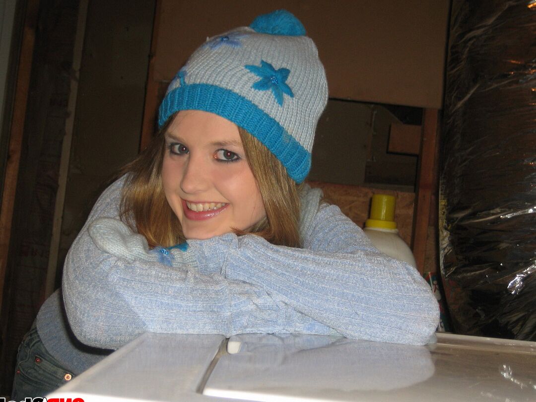 12P Watch as Shelby strips out of her winter clothes for the camera