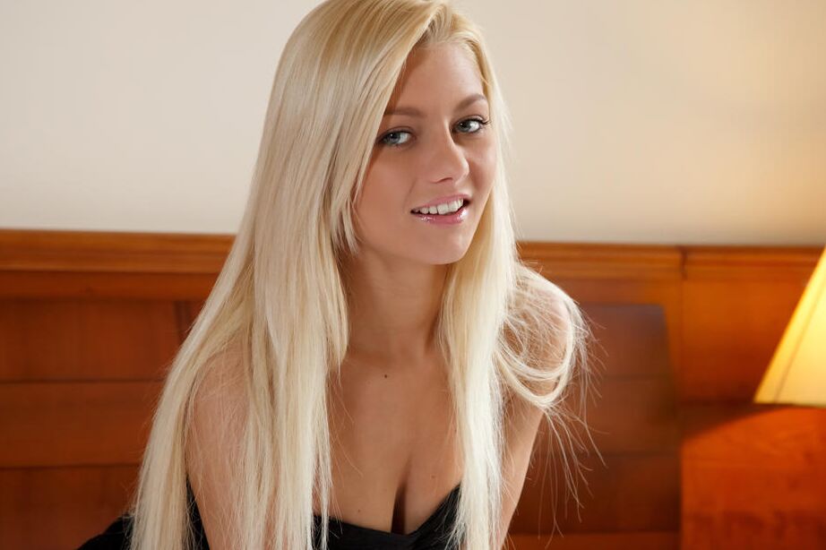 12P Beautiful glamour model Grace C slipping satin panties over tight ass