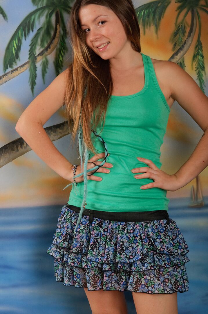 15P The short skirt allows for Emily 18 to flip it up and show off her tight teen